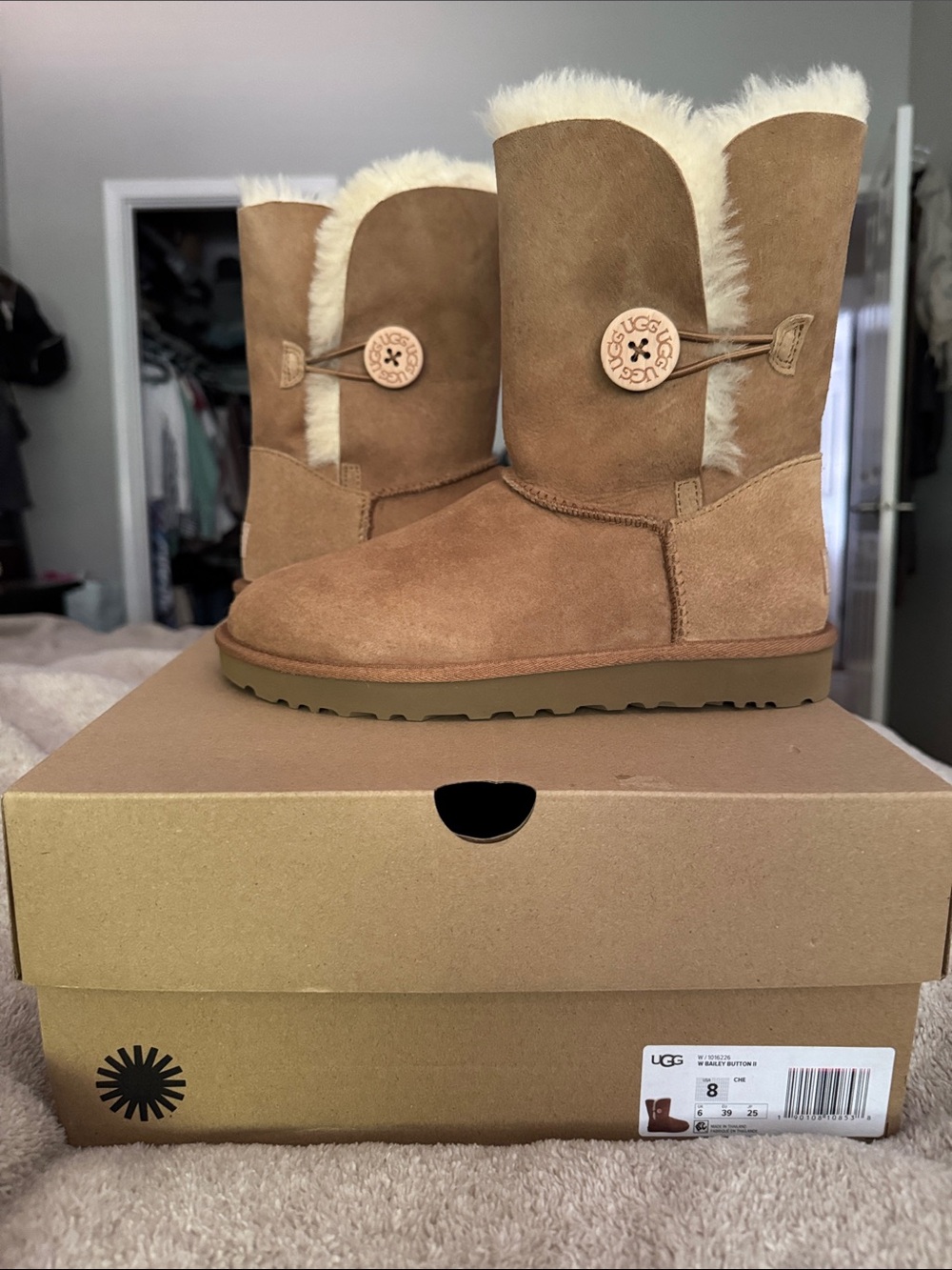 UGG Chestnut Button-Trim Shearling Boots